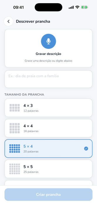 Criando uma prancha por descrição de voz